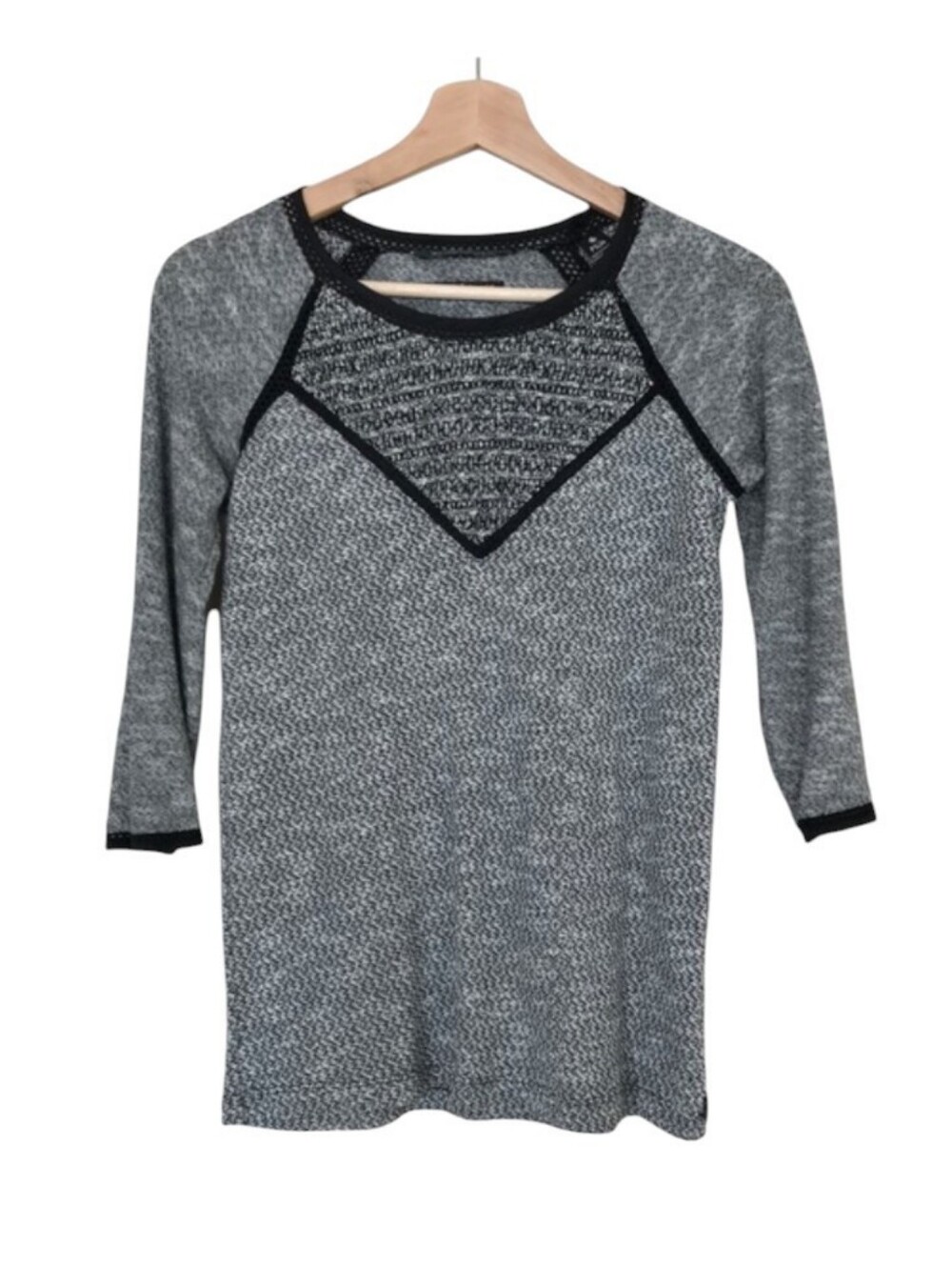 Maison Scotch Sweater | Grey and Black Knit | 3/4 Length Sleeves - Size XS